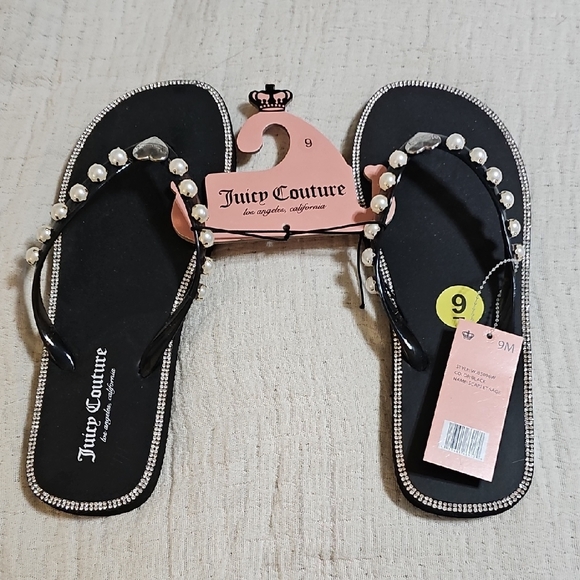 Juicy Couture Shoes - Juicy Couture Black Slippers with Pearl Accents